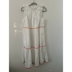 J.Crew Re-Imagined Ric Rac Tiered Midi Dress Women's Size 8 White Ruffle Casual